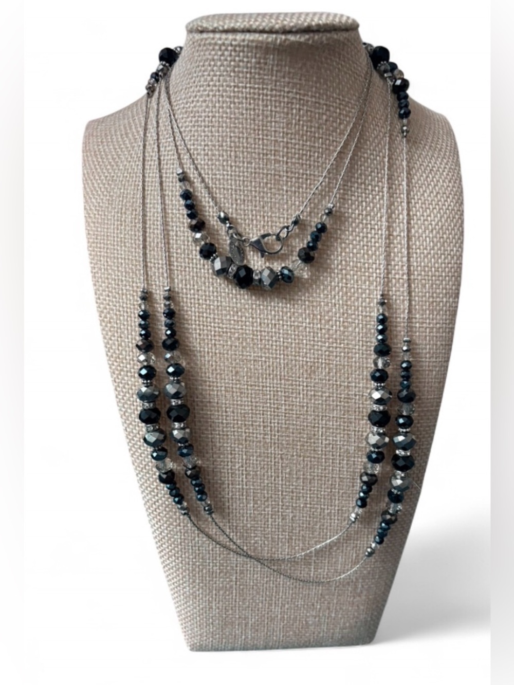 Ali Khan New York Signed Layering Necklace – Faceted Beads and Black Gunmetal